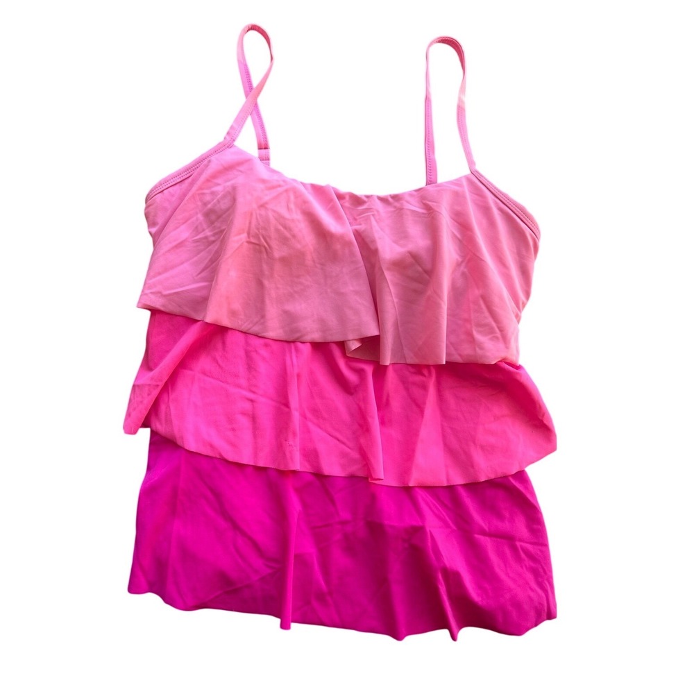 Kim Rogers Pink Ombre Tiered Ruffle Tankini Swim Top Adjustable Straps Womens